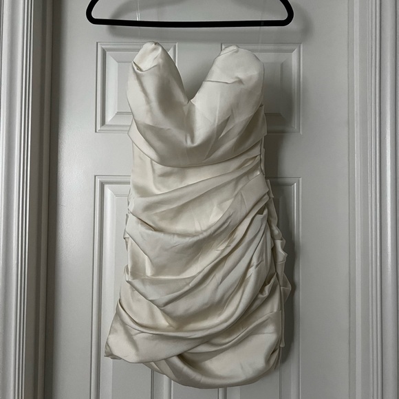 House of CB Emanuela Ivory Draped Ruched Mini Dress - Picture 3 of 13